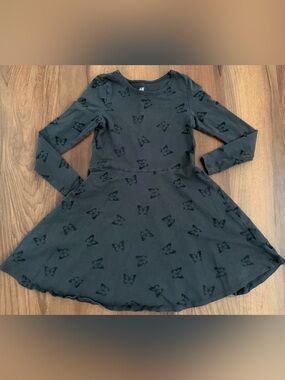 H&M Black Long-Sleeve Butterfly Print Kids Dress